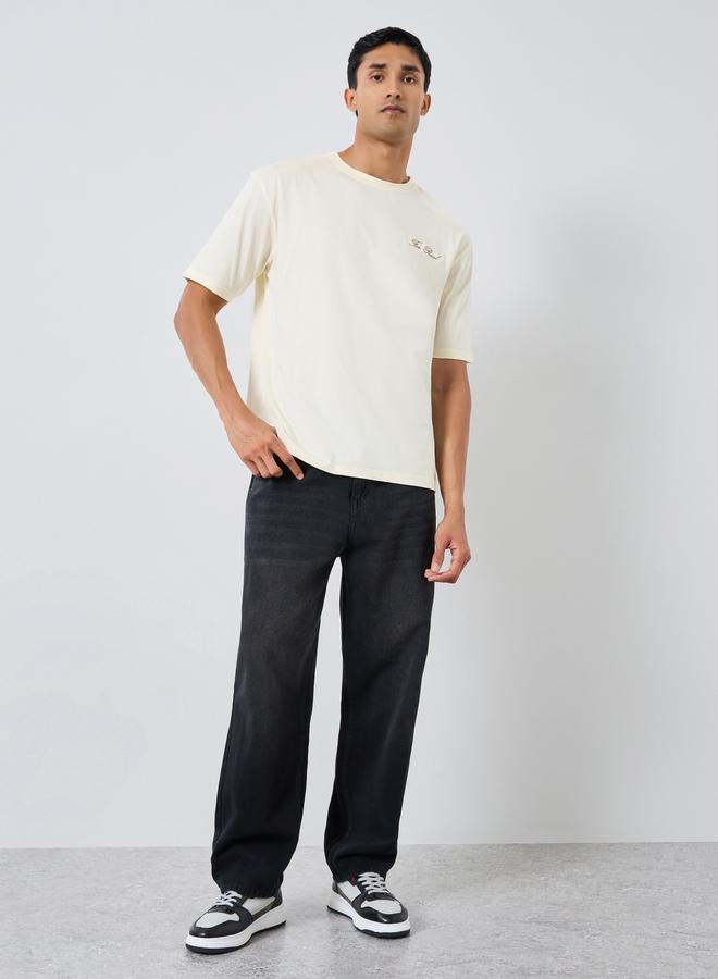 Styli Men Cream Embroidered Oversized T-Shirt - Image 1